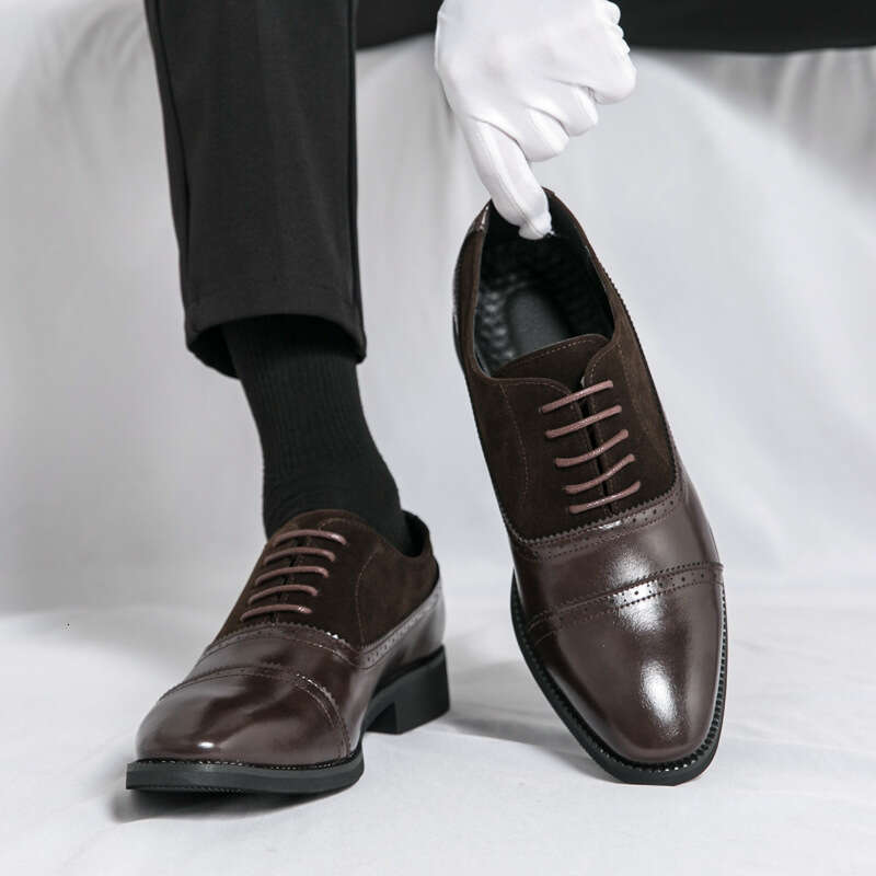 Large men's spliced business formal lace up 2024 Spring and Autumn new casual pointed leather shoes for men