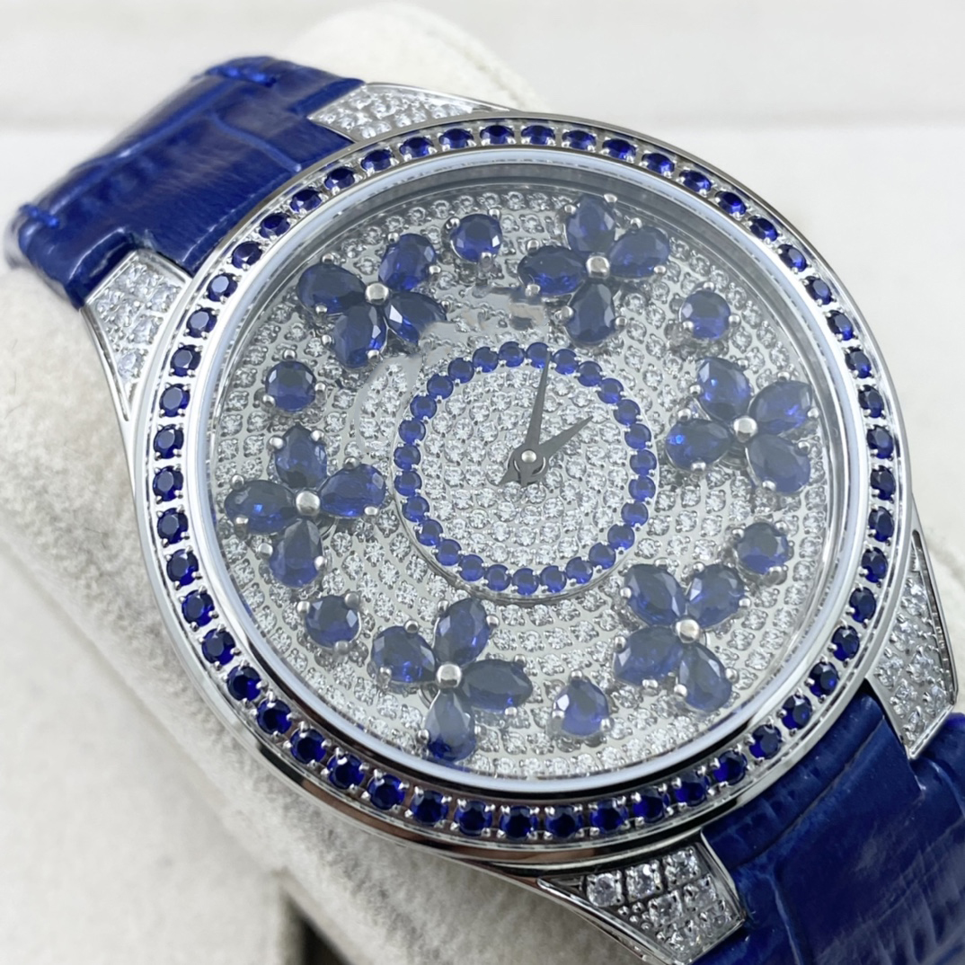 Classic Butterfly 38MM Watch with Swiss Quartz Movement, Diamond and Sapphire Dial, and Crocodile Leather Strap brand designer premium gifts 003