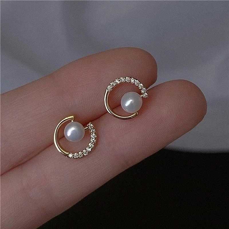 Upscale 14k Gold Jewelry Real Gold Earrings Zircon Pearl Round Luxury Stud Earrings for Women Brincos Pendientes Bijoux C251103