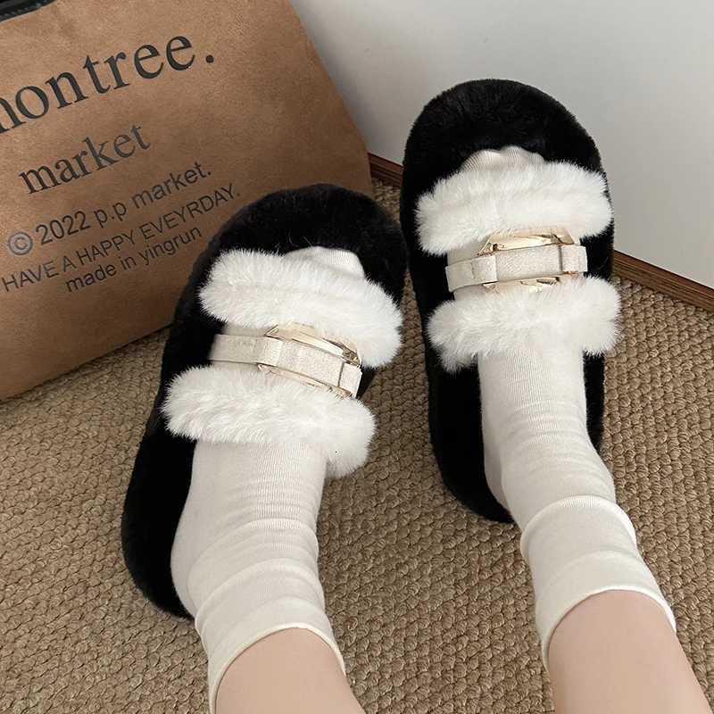 Wen Fur Slippers Flats Shoes Casual Short Plush Cozy Winter Open Toe Flip Flops 2025 New Fion Trend Slingback Slides Mujer Y251103