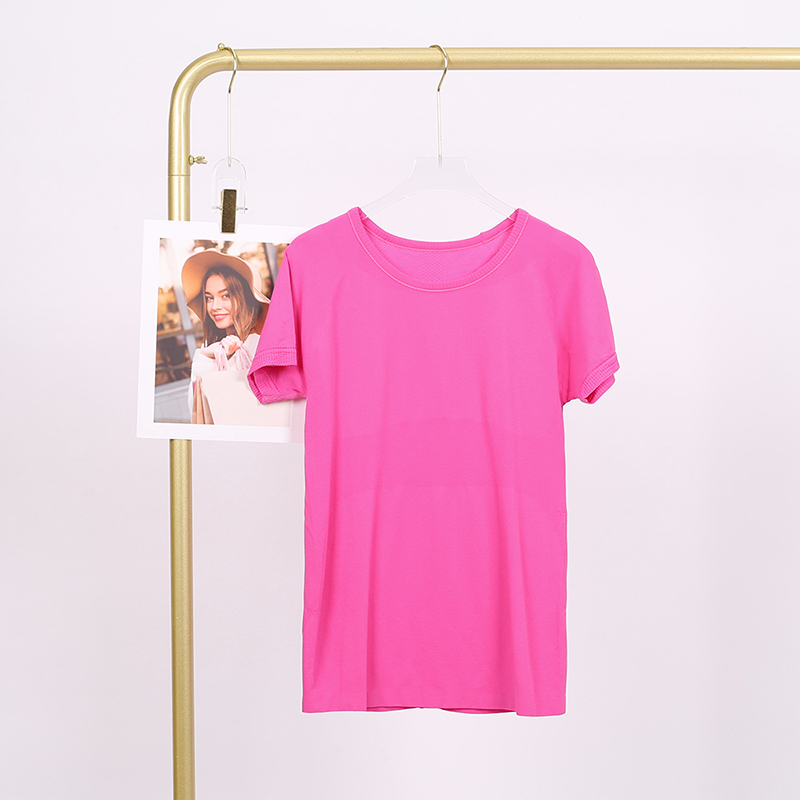 Women's Yoga Short Sleeve Solid Color Nude Sports Shaping Waist Tight Fiess T-Shirt Jogging Sportswear Blouse