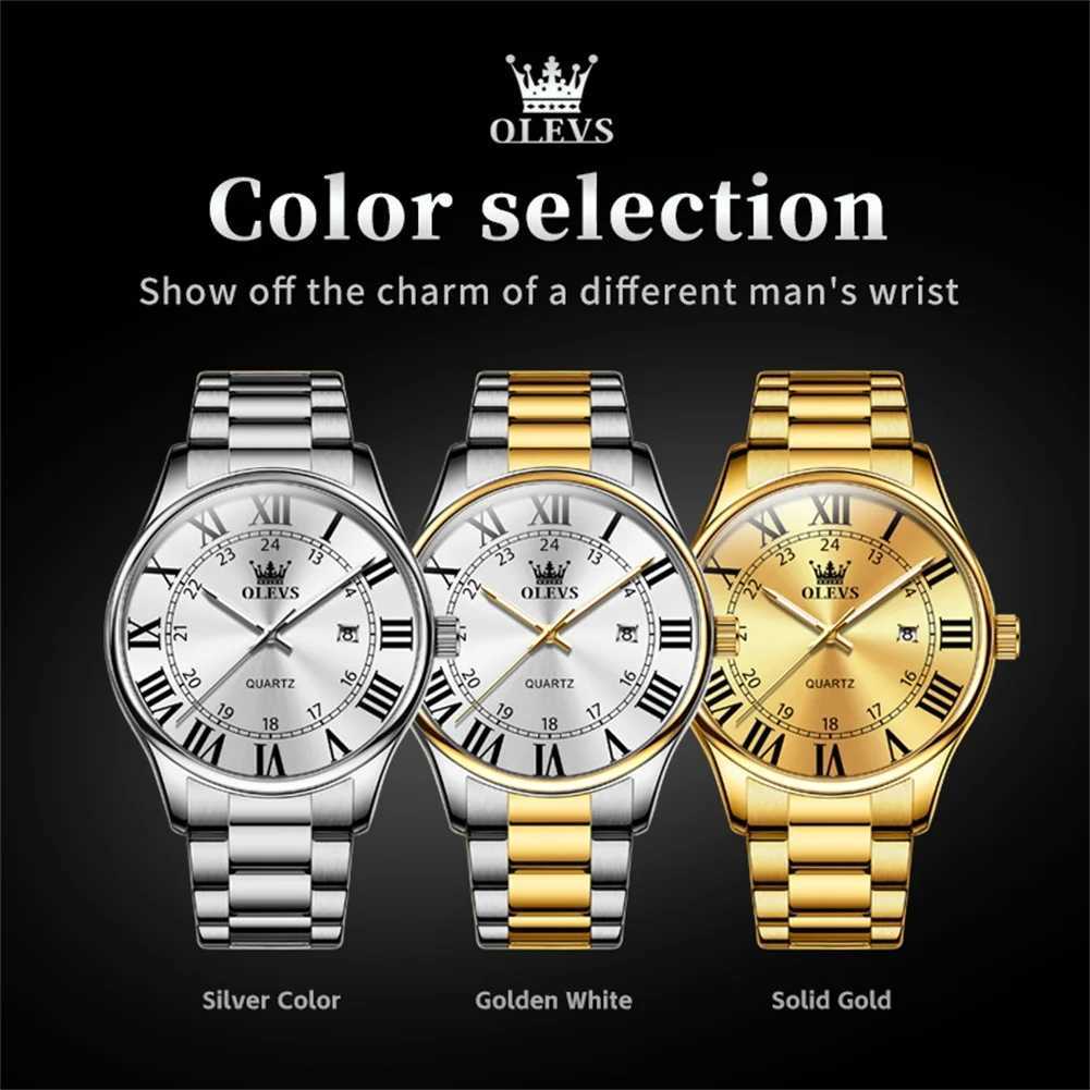 OLEVS Luxury Roman scale Mens Watches Gold Stainless steel Date Quartz Watch for Male Waterproof Fashion Luminous WristwatchW251104