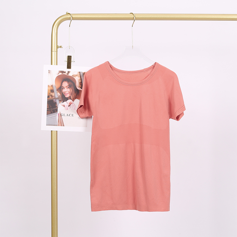 Women's Yoga Short Sleeve Solid Color Nude Sports Shaping Waist Tight Fiess T-Shirt Jogging Sportswear Blouse