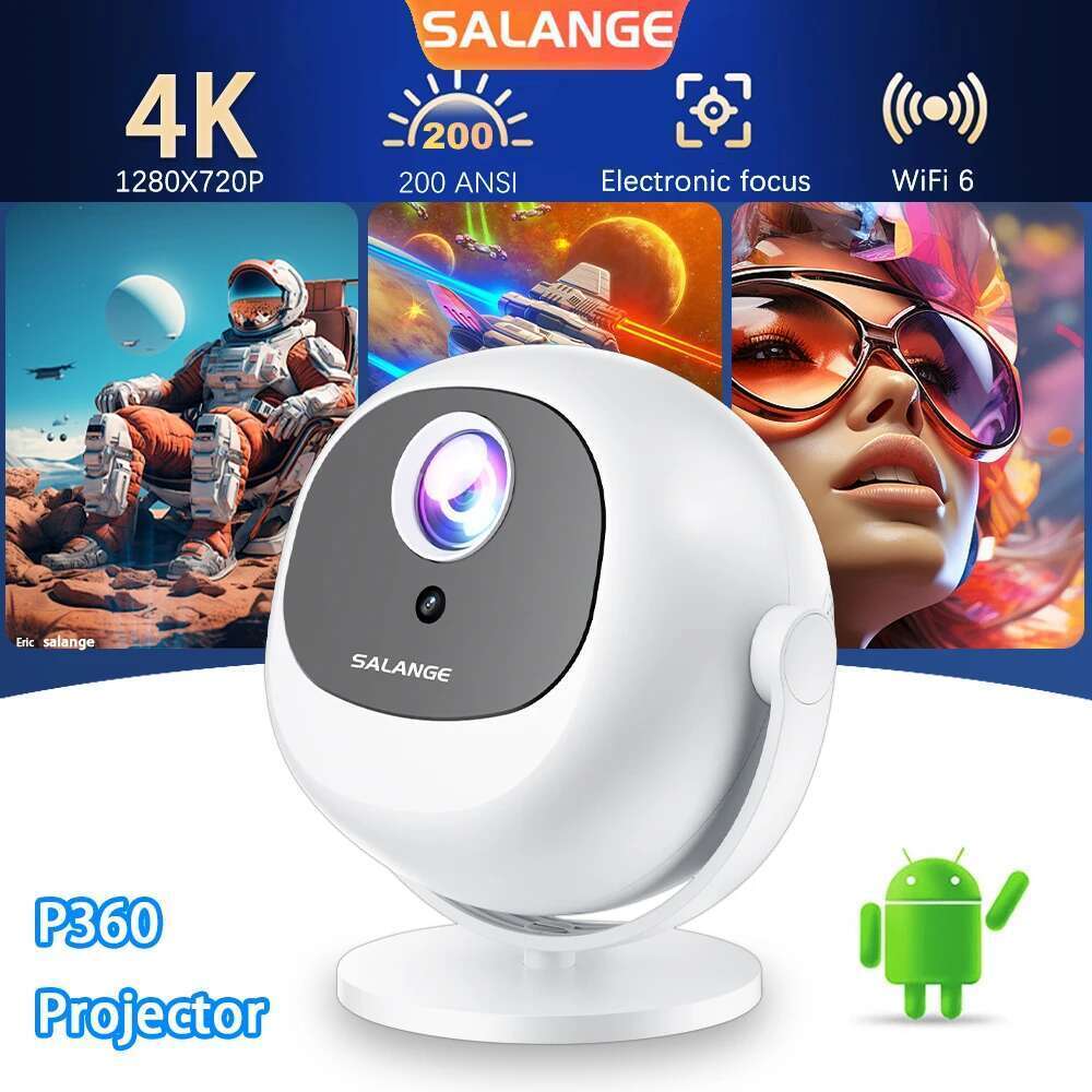 Salange P360 Projector 4K Video Android11 5GWifi Allwinner H713 200ANSI BT5.2 720P Outdoor 360 Rotate Home Cinema Auto Keystone