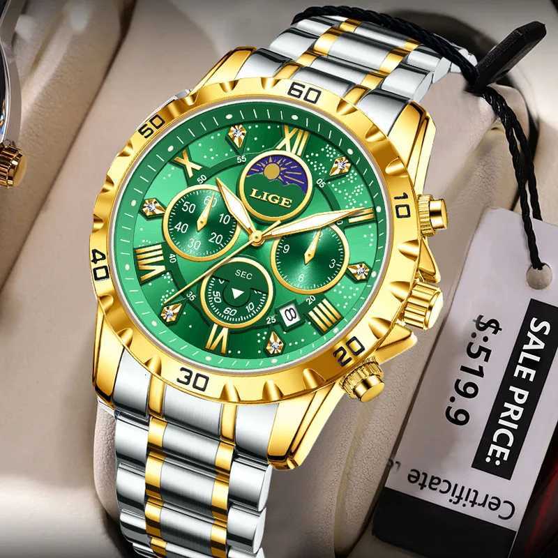 LIGE New 24 Hour Moon Phase Men Watch Fashion Business Watch Men Top Brand Luxury Luminous Waterproof Quartz Chronograph MaleW251104