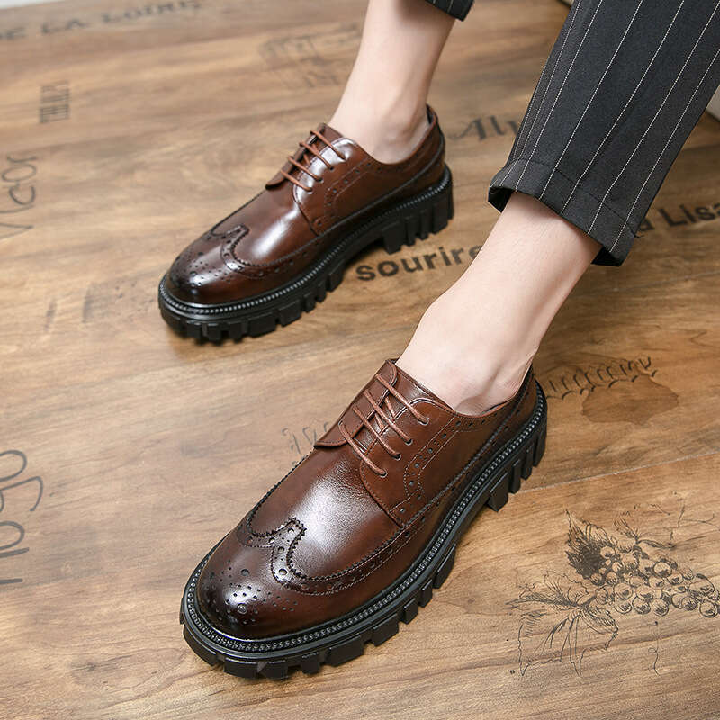 2024 Men's Large Size New Casual Fashion Thick soled Breathable Leather Shoes Korean Edition Trendy Series