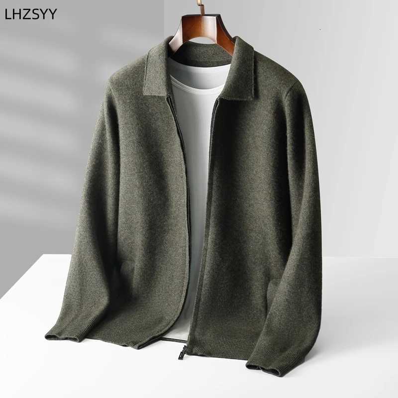 LHZSYY Cashmere Jacket Mens Knit Zipper Cardigan Winter New POLO Neck Sweater Youth Casual Thick Coats Loose Lapel Wool ShirtsT251103
