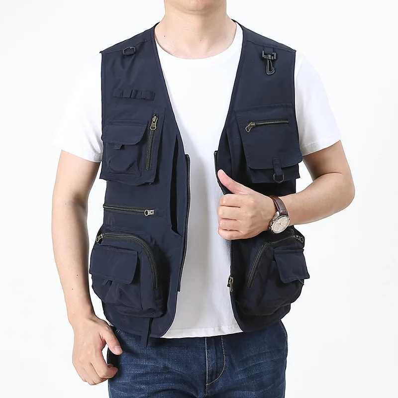 Summer Thin Mens Vest Coat Solid Color Mesh Breathable Multi-pocket Waistcoat Travel Camping Fishing Photography Work Vest Top X250403