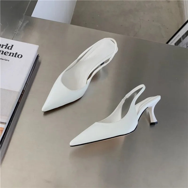 Pointed Toe Women Sandals Arrivals Black White Silver Summer Dress Shoes Thin High Heels Elastic Band Ladies Pumps 251030