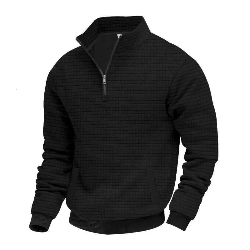 Mens Large Size Semi-Zipper Sweater Autumn Winter Jacquard Small Checkered Stand-up Collar Casual PulloverT251103