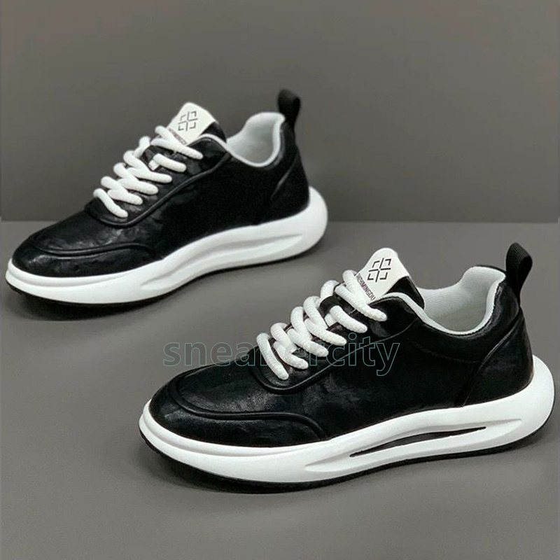 New Thick-Sole Mens Shoes Anti-Slip Soft-Sole Sneakers Casual Leather Upper Solid Color Versatile Height-Increasing Business Shoes Size 39-44