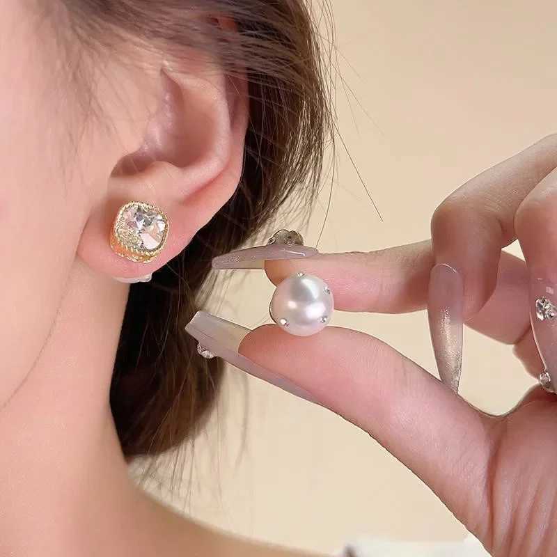 Autumn Charm Square zircon imitation pearl statement earrings for women backlit earrings engagement wedding party jewelry Y250401