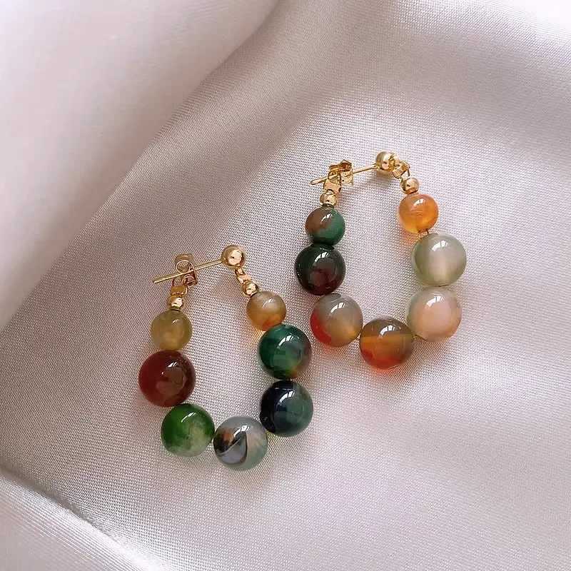 Wear retro irregular peeking texture stone bead ring earrings before and after the new design suitable for womens fashionable and elegant jewelry Y250