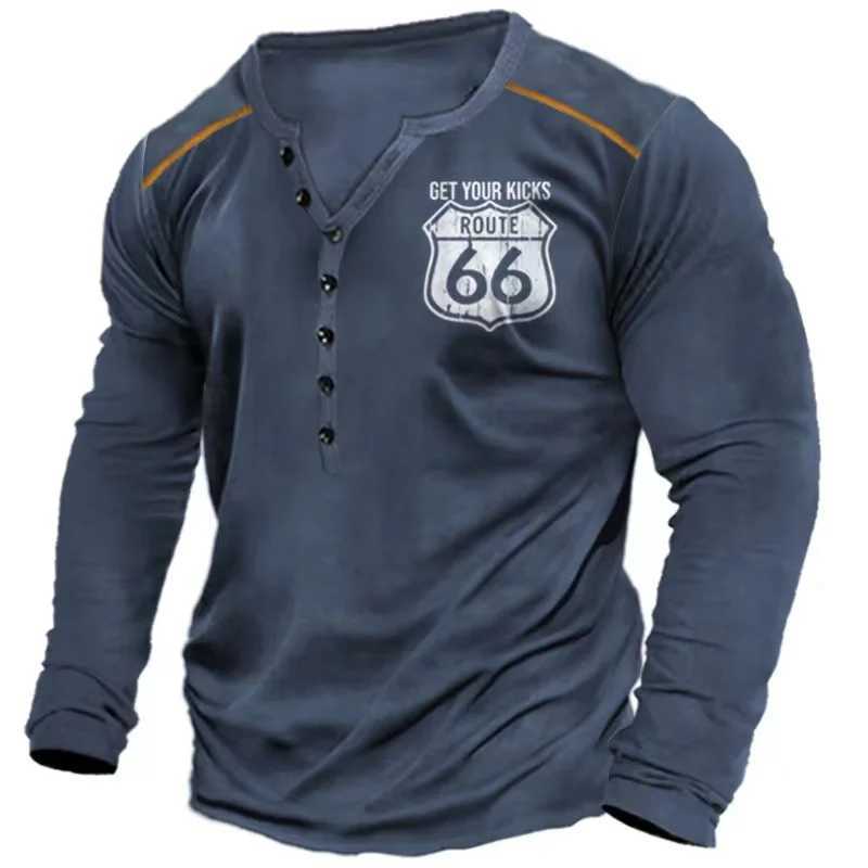 Vintage Mens T Shirt Long Sleeve Top Street Tees Usa Route 66 Letter Graphic 3d Print T-Shirt Fall Oversized Loose Clothing 4xl X250403