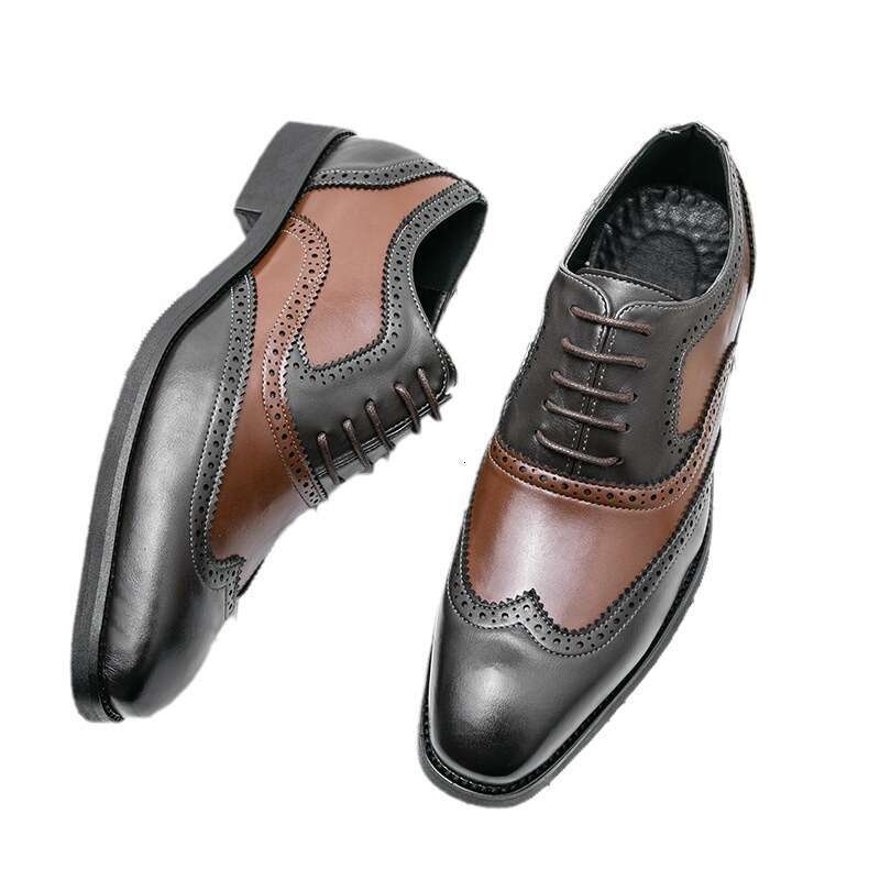 Spring New Fashionable Outdoor Trendy Large Size 48 Color Block Carving Pointed Leather Shoes
