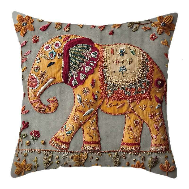 New Retro Elephant Imitation Embroidery Pillowcase Bohemian Style Sofa Printed Cushion