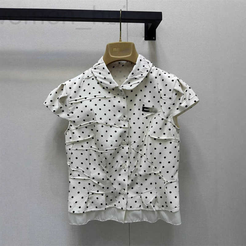 Women's T-Shirt designer 25 early spring new polka dot silk pleated lace sleeves elegant high-end top NNR3