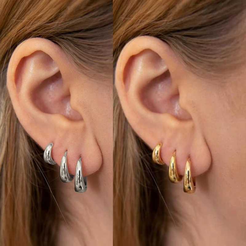 6 pieces/set of stainless steel minimalist hug ring earrings suitable for women simple metal ring small earrings punk neutral rock jewelry Y250401