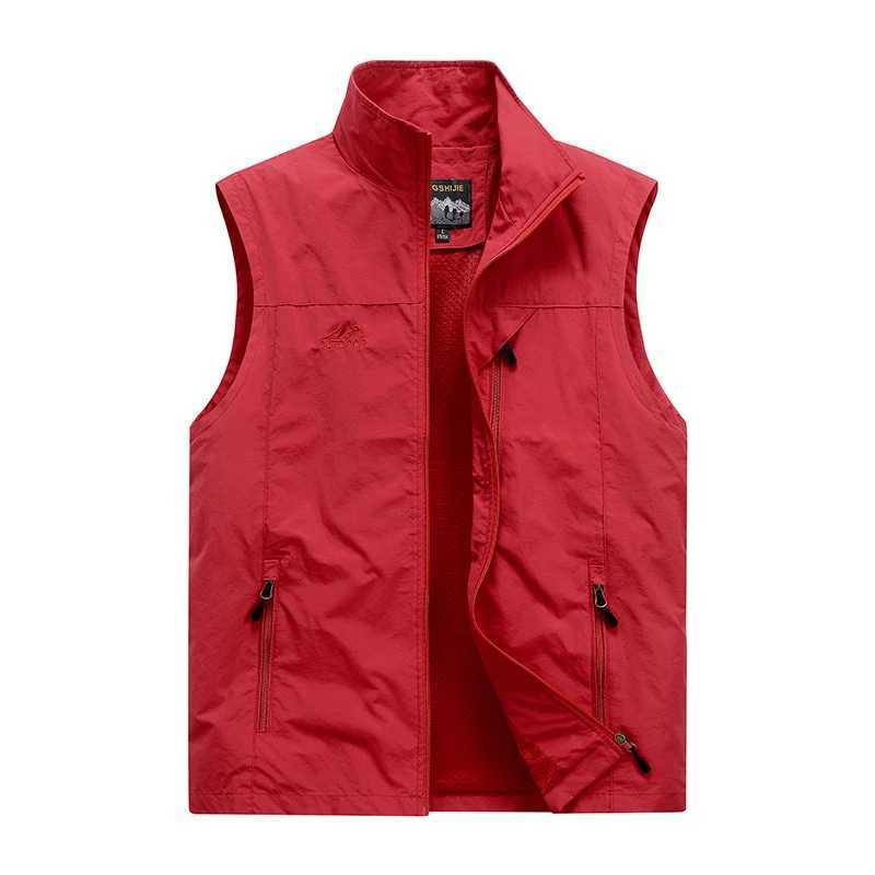 Mens Outdoor Tooling Vest Fashion Peak Embroidered Waterproof Multi-Pocket Hiking Fishing Vest Mens Sleeveless Jacket M-6XL X250403