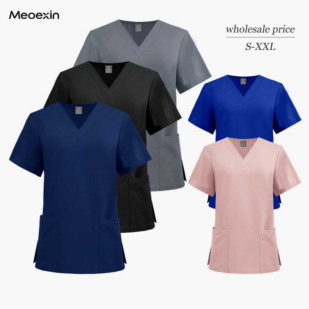 Unisex Medical Scrubs Vneck Short Sleeved Top Pet Grooming Nursing Clinic Uniform Lightweight Breathable Work Clothes Women Men J251103