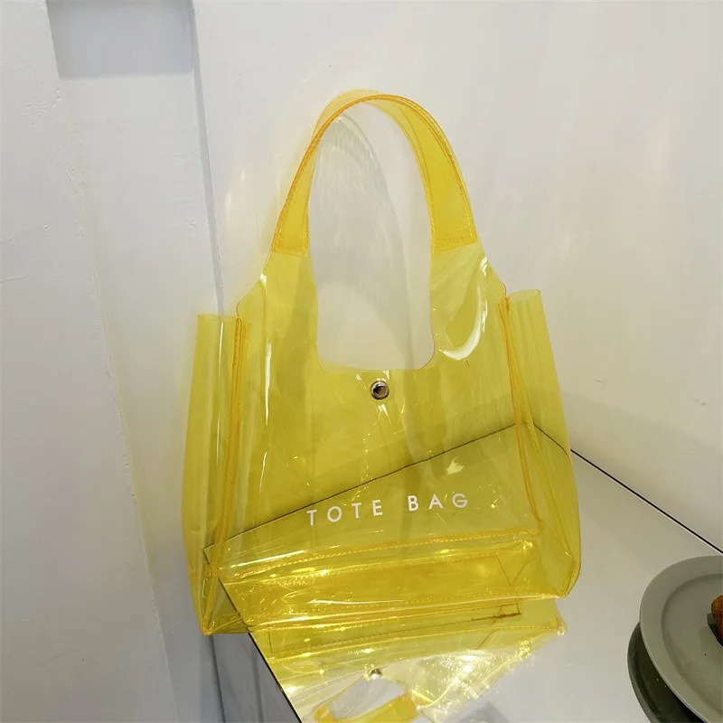 PVC Beach Bag Large Capacity Shoulder Bags Magnetic Closure Clear Grocery Handbag Transparent Waterproof Storage Pouch Tote Bags 250401