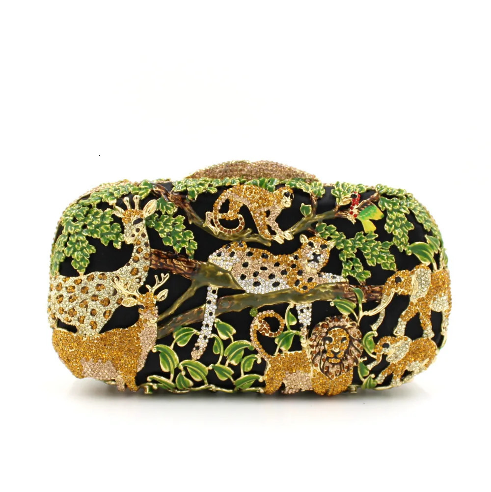 in Stock Metal Handbag Hollow Animal Diamond Purse Crystal Bag Womens Rhinestone Clutch Evening Bag 251029