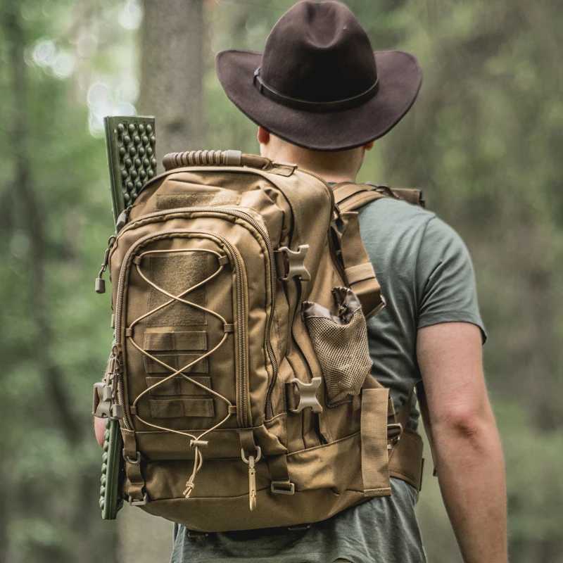 65L Outdoor Tactical Backpack Mens Outdoor Hiking Bag Large Capacity Military Army Bags Travelling Camping RucksackC250407