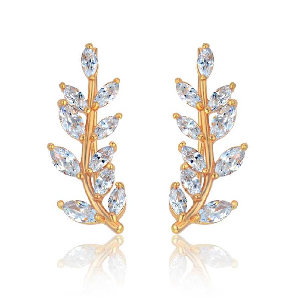Punk Fashion Iced Out Leaf Clip Shape Earrings Female Gold Color Cubic Zirconia Ear Cuff For Women Vintage Jewelry Gift 2025 C251103