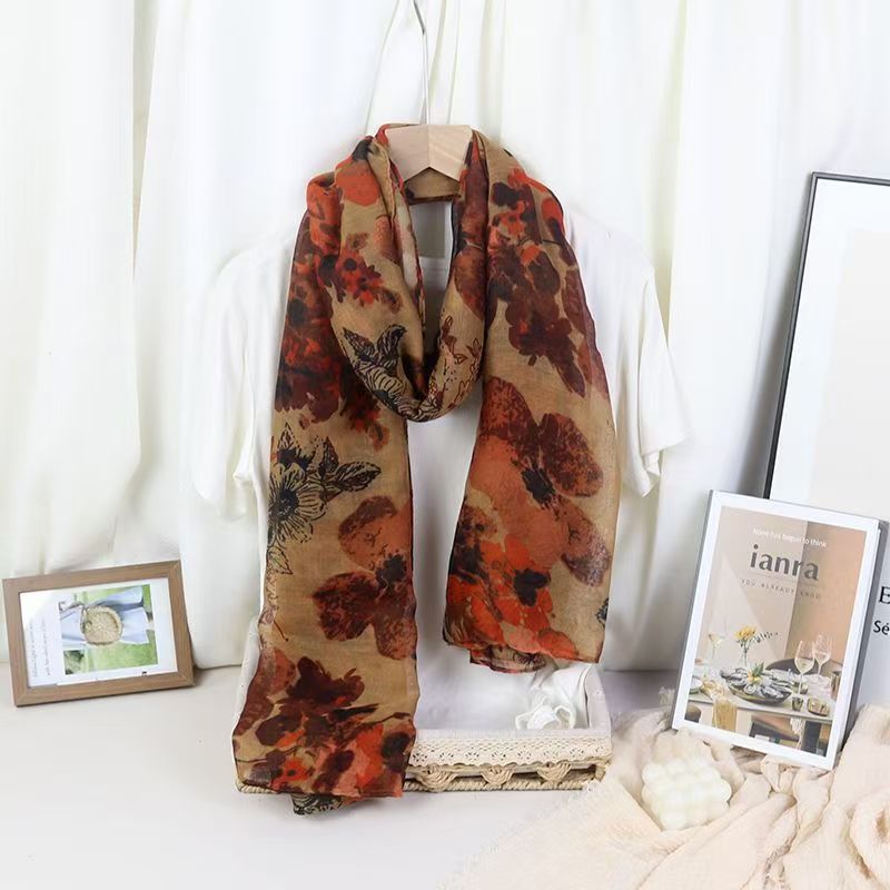 T406 new fashion scarf for women, travel photography, all-match shawl, thin silk scarf, spring and autumn warm neck scarf