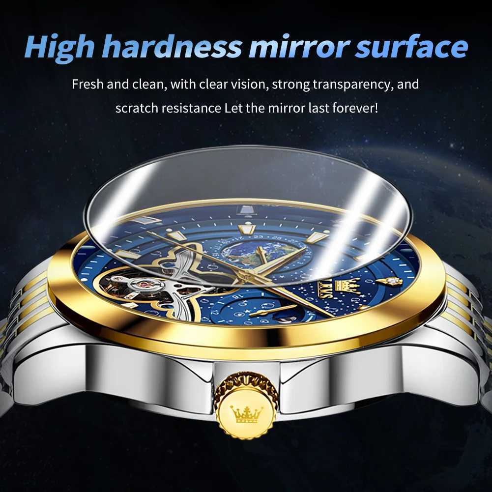 OLEVS Luxury Brand Mens Watches Luminous Waterproof Fully Automatic Mechanical Watch Starry Sky Dial Moon Phase Hollow OutW251104