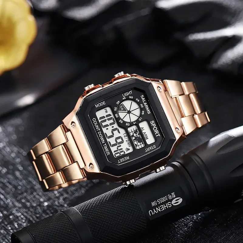 Fashion Stainless Steel Strap Sport Watches Men Military Digital Watches Waterproof Clock LED Men Sport Wristwatch Reloj HombreW251103W251104