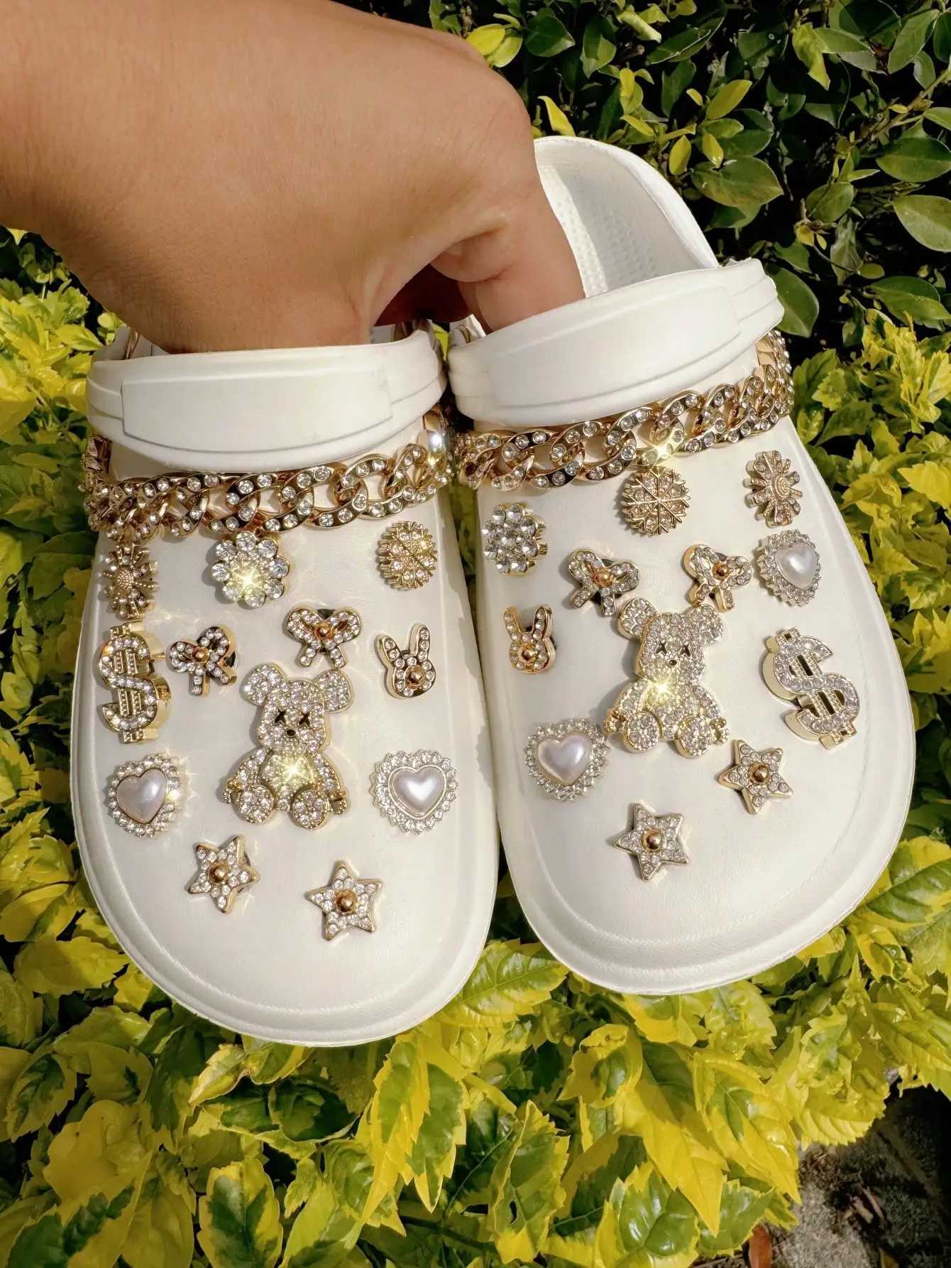 26 piece rhinestone bear chain heart shoe decoration set fashionable DIY shoe accessories suitable for sandals and chlorine ABS material Z250402