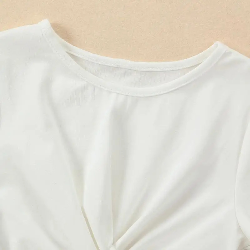 DAYIFUN Two piece Sets Girls High Waisted Tight Tshirts Fitting Short sleeved Tshirt with Twisted Cross Exposed Navel Top 250325z