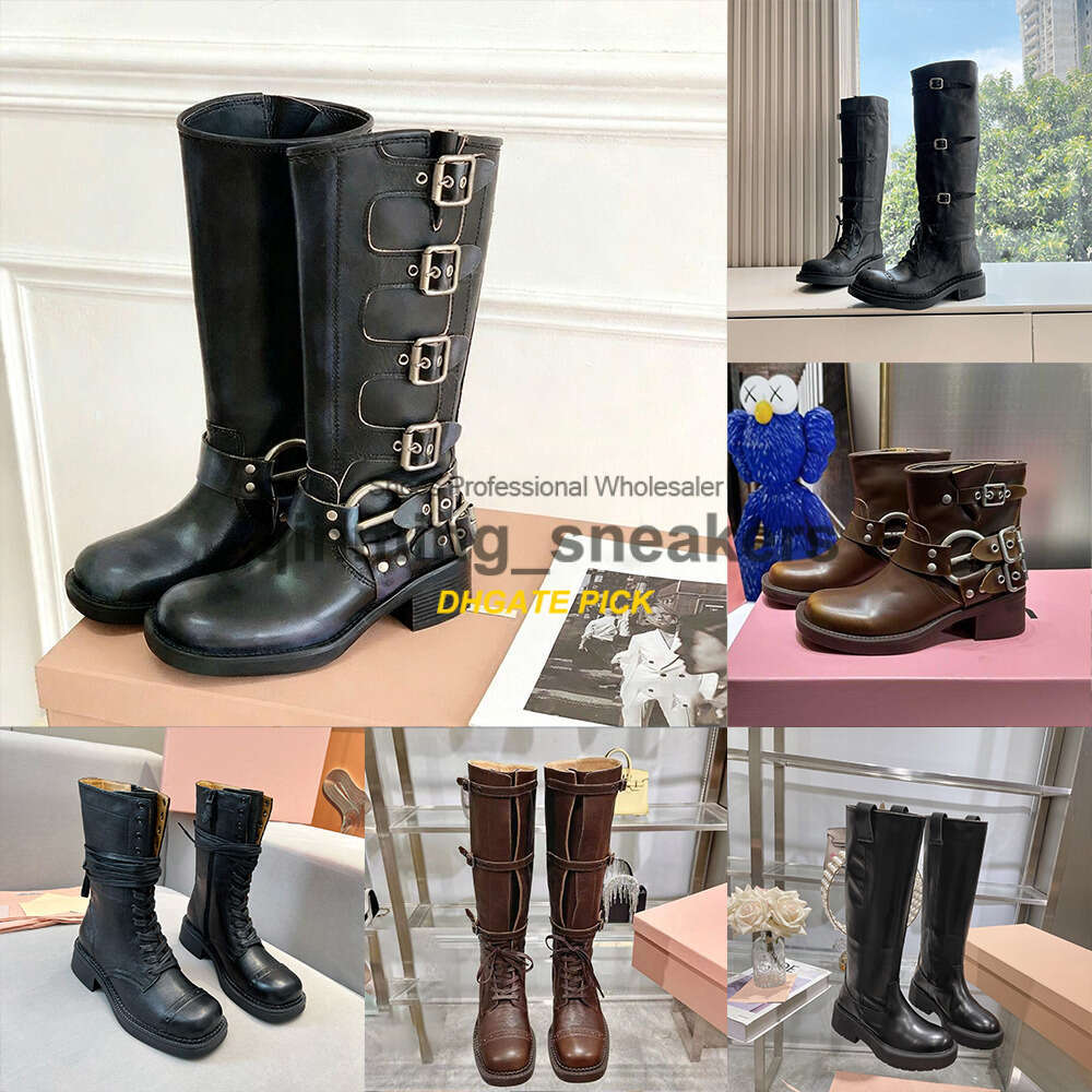 10A Boots Harness Belt Buckled cowhide leather Biker Knee chunky heel zip Knight boots Fashion square toe Ankle Booties for women luxury designer shoes