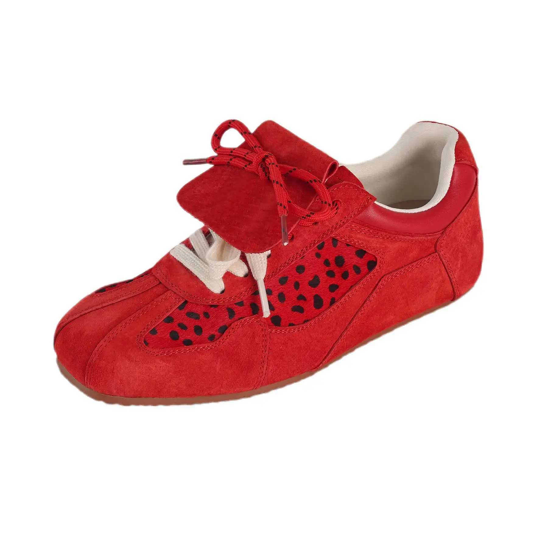 Lanxuryee Cow Suede Horsehair Leopard Spring Autumn Shoes Lace Up Sneakers Butterfly-knot Elegant Casual Women Vulcanized ShoesC250402