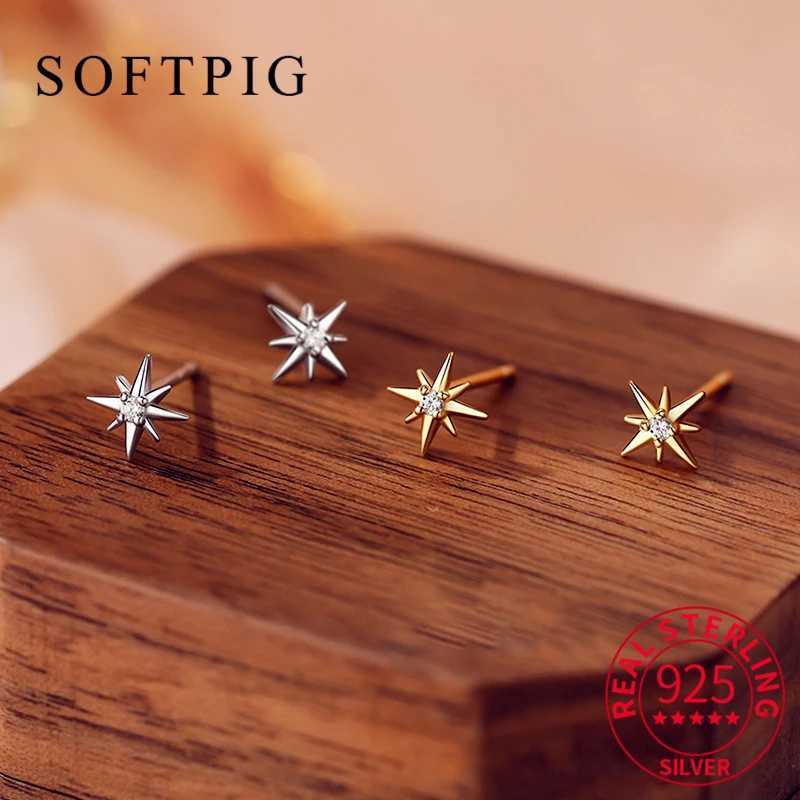 SOFTPIG 100 925 Sterling Silver Zircon Star Stud Earrings for Women Classic Fine Jewelry Minimalist Accessories C251103