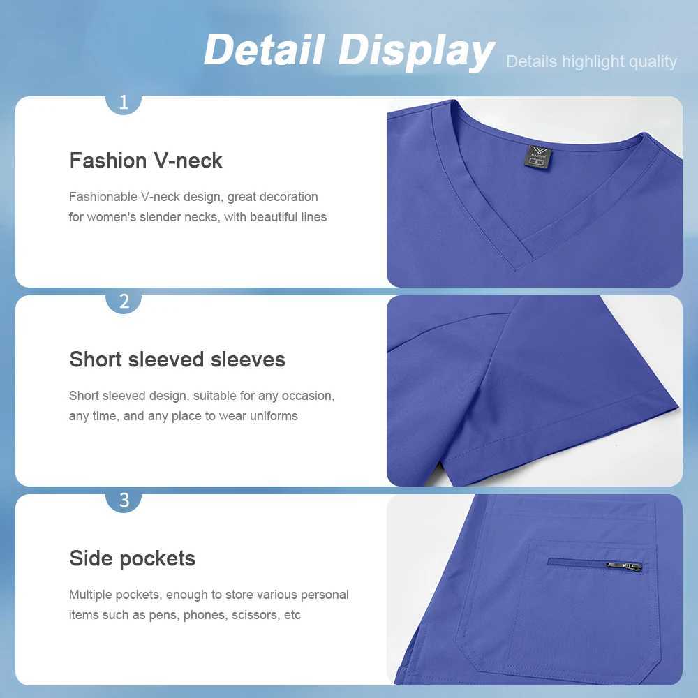 Nurse Uniforms Women Zipper Pocket Top Pants Set Elastic Breathable Scrub Hospital Nurse Work Clothes Jogger Scrub Set J251103