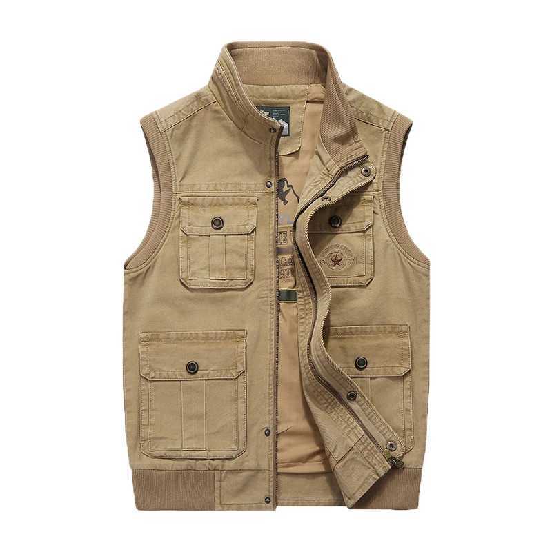 2024 Men Spring Many Pocket Sleeveless Stand Collar Vest Men Autumn Solid Color Outdoors Cargo Casual Vest Male Plus Size 8XL X250403