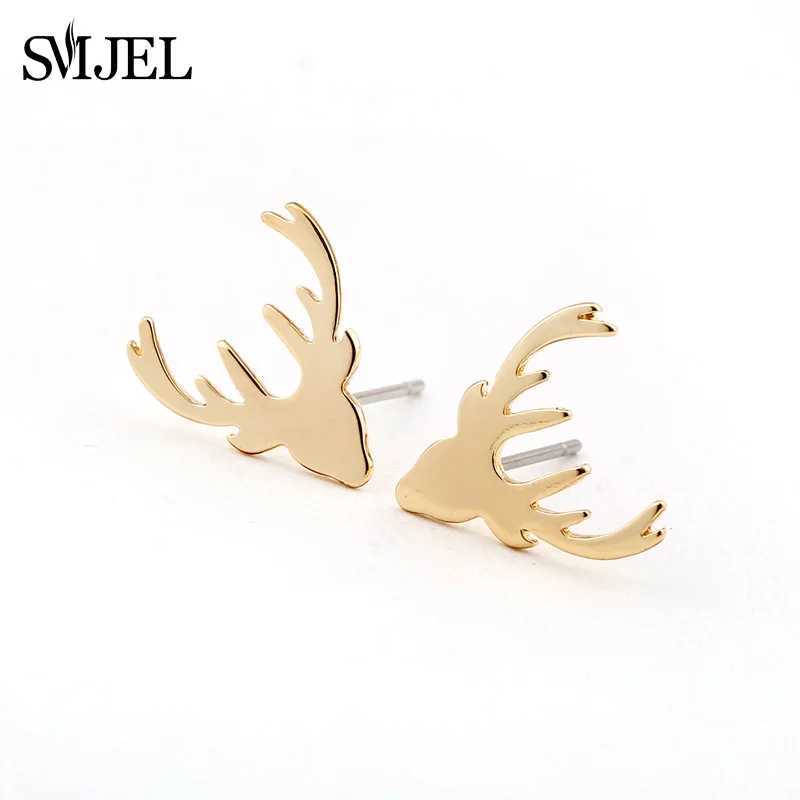 Cute Deer Head Stud Earrings Black for Women Fashion Deer Horn Earings Stainless Steel Christmas Jewelry Girls Piercing Gift C251103