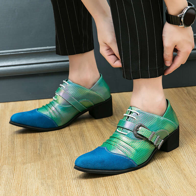 Large Heel 38-46 Men's Pointed British Stylist Nightclub Leather Shoes