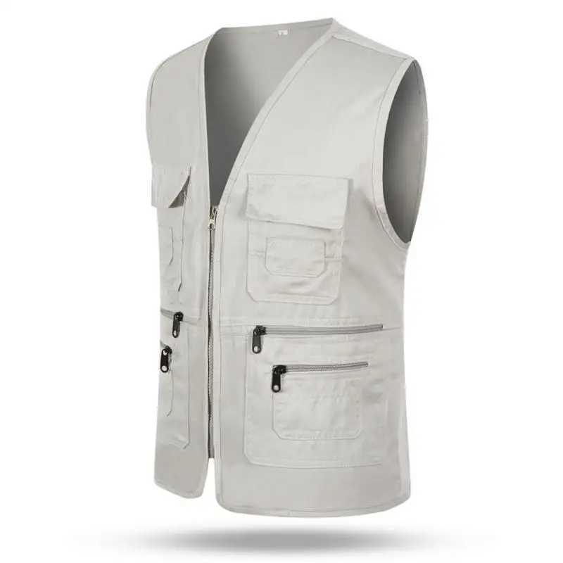 New Vest Men Casual Sleeveless Cargo Jacket Multi Pocket Waistcoat Fashion Outdoor Vest Solid Color Zipper Vests Mens Clothing X250403