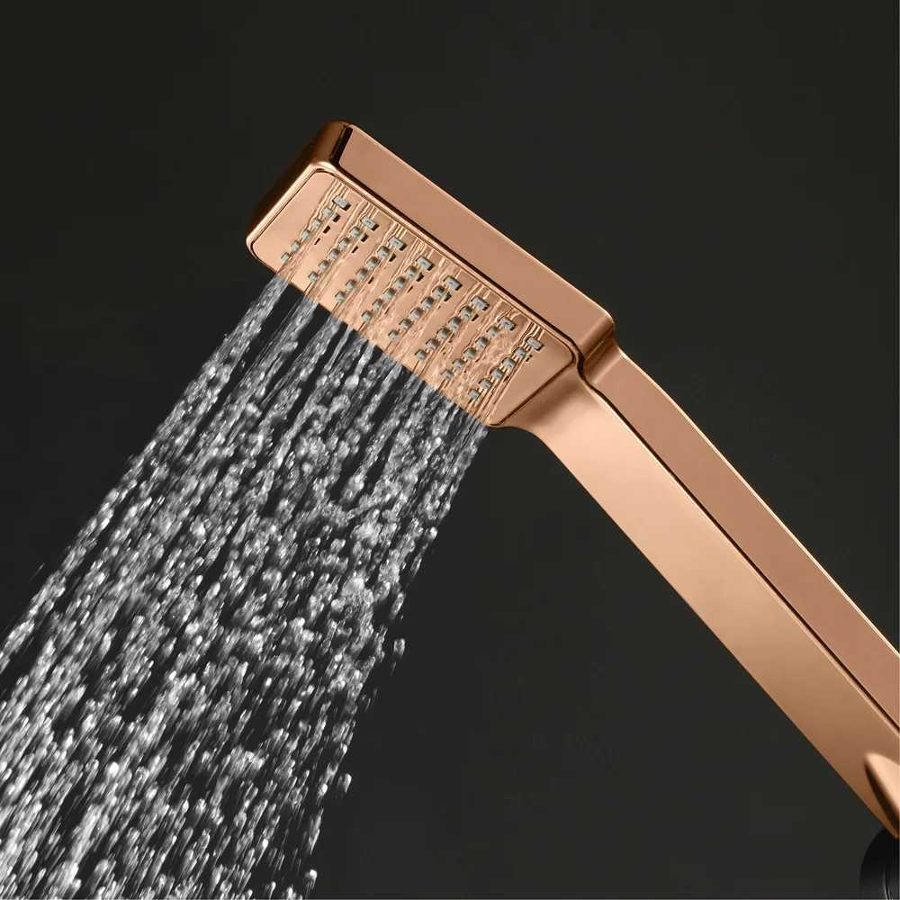 Bathro He ABS hand Shower Set GoldRose Gold Shower Square Sprayer With Stand 5m Hose Y251103