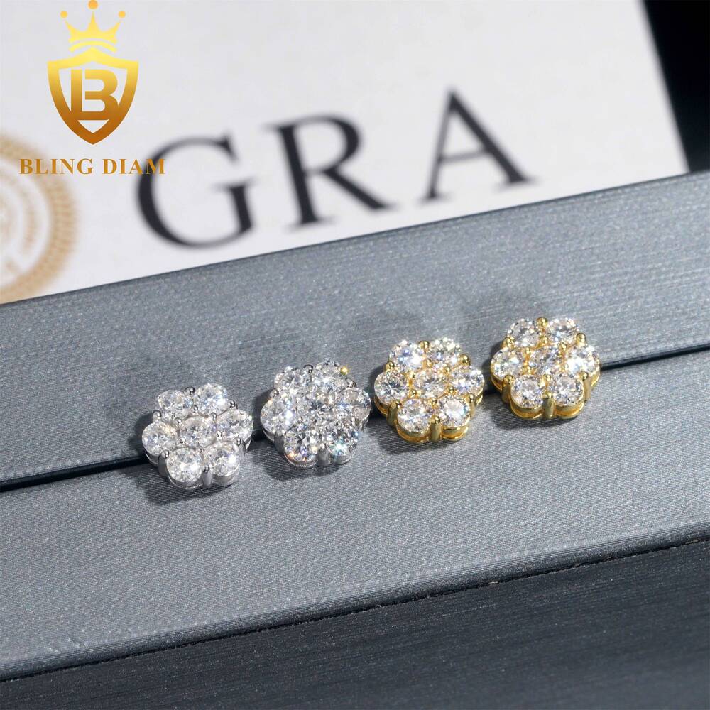 New Arrival with GRA Certificate Round Cut Moissanite Diamond Earrings 925 Sterling Silver Hiphop Stud Earrings Set for Unisex
