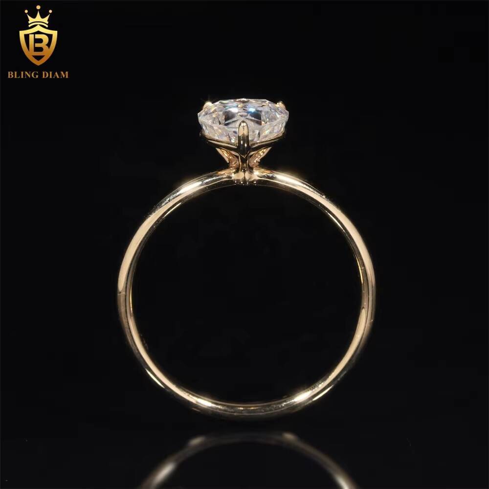 Shining 14K Solid VVS Moissanite Diamond Engagement Ring Women Finger Rings Heart Real Gold Wedding Rings