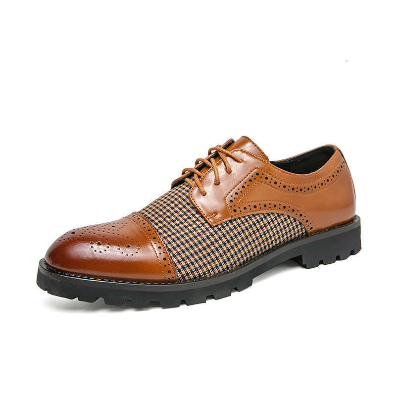 New Spring Fashion Trend Outdoor Large Block Carved Cloth Face Splicing Men's Leather Shoes