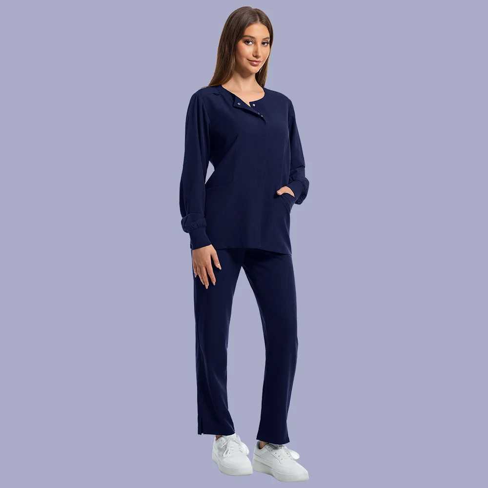 Medical Uniforms Round Neck Nurse Scurbs Jacket Set Women Hospital Doctor Workwear Oral Dental Surgery Work Uniform Long Sleeve J251103