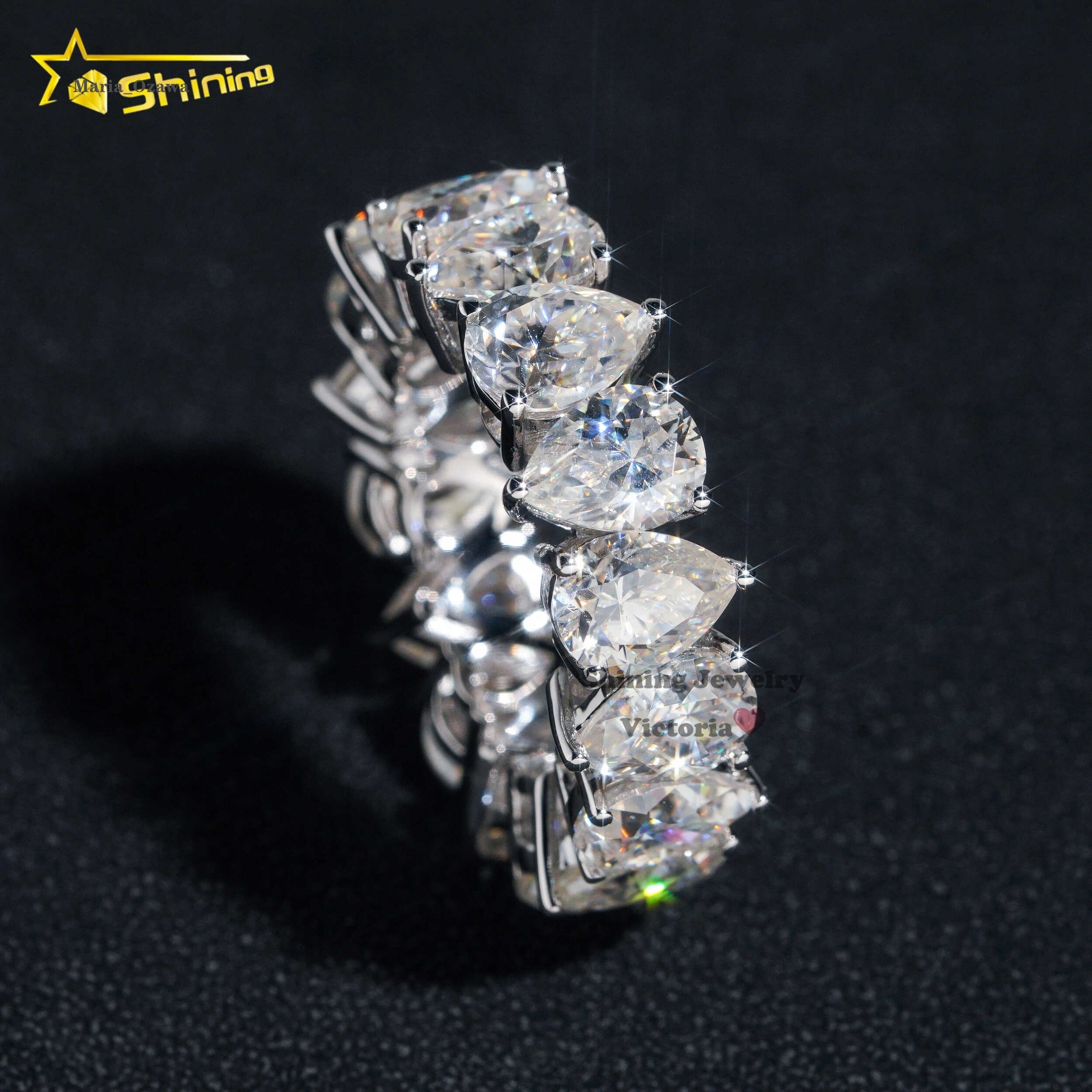 Shining Jewelry Lab Grown Diamond 925 Sterling Silver Gra Pass Diamond Tester Pear Cut Vvs Diamond Moissanite Wedding Band Ring