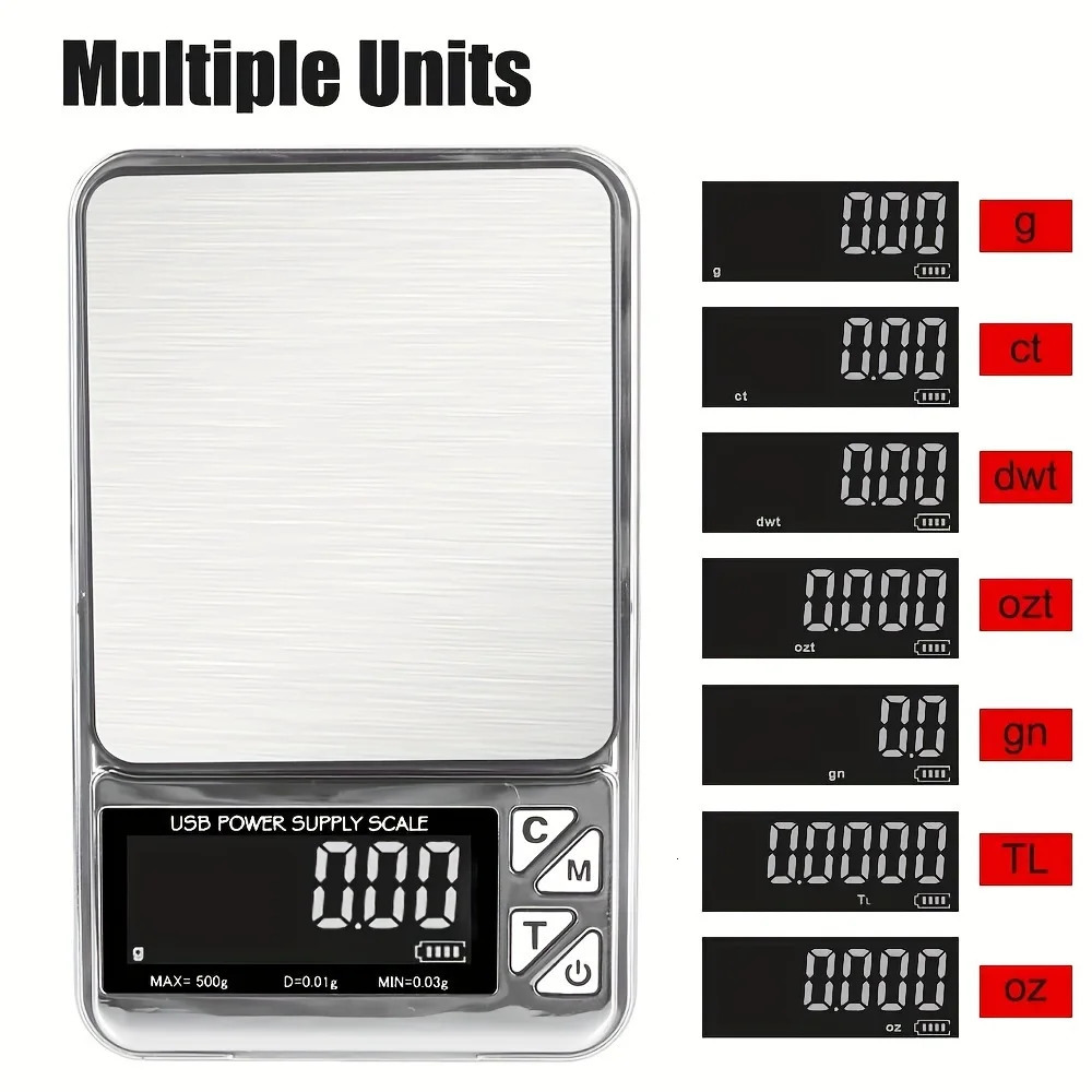 1Pc High Precision Electronic Scale 001g Digital LCD Count Stainless Pocket Scales Jewelry Scale Carat Scale Usb Power Supply 251028