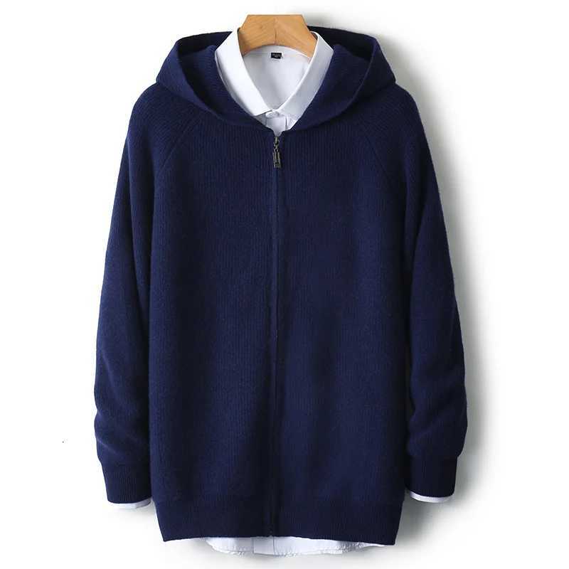 Men 100 Merino Wool Sweater Hooded Zipper Cardigan Autumn Winter Thickened Knit Large-size Jacket Long Sleeved Sportswear CoatT251103