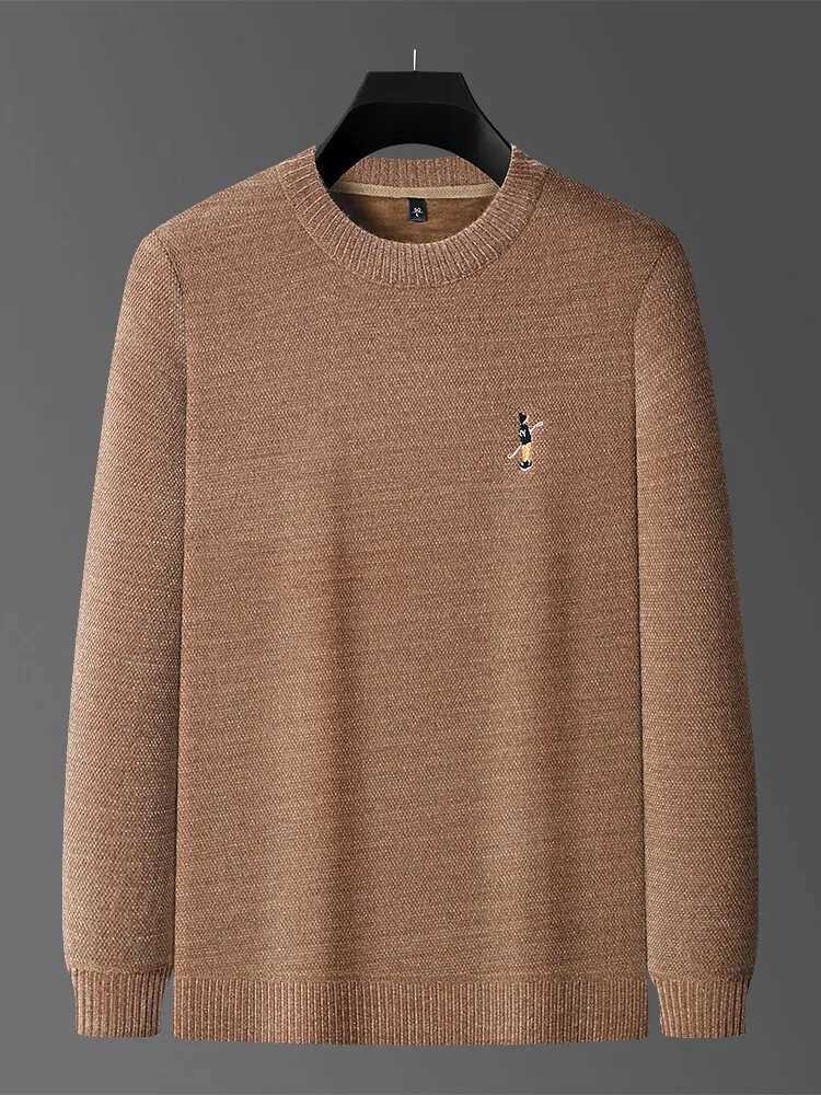 Premium Luxury 2024 Autumn/Winter Round Neck Solid Color Exquisite Embroidery Mens Sweater Casual Warm Thick Knitted SweaterT251103